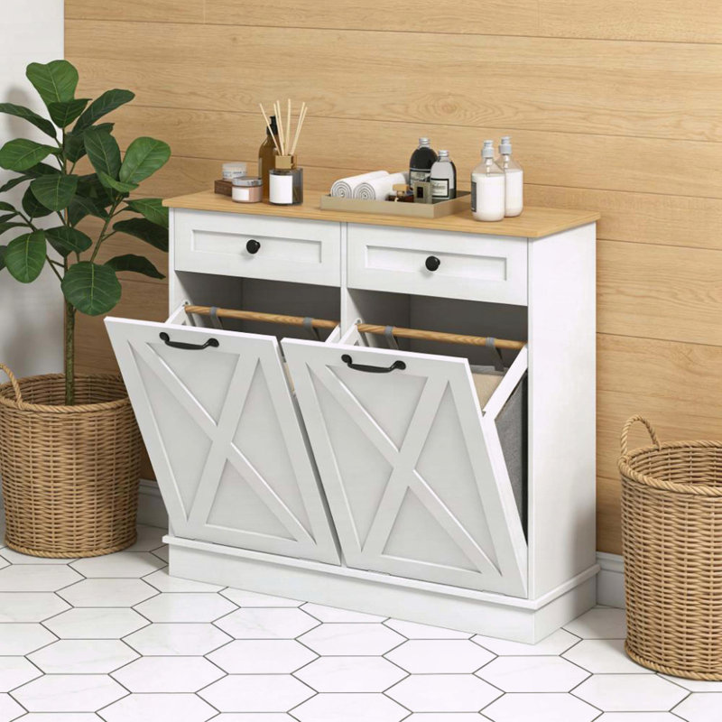 Armoire pour panier à linge inclinable avec paniers amovibles