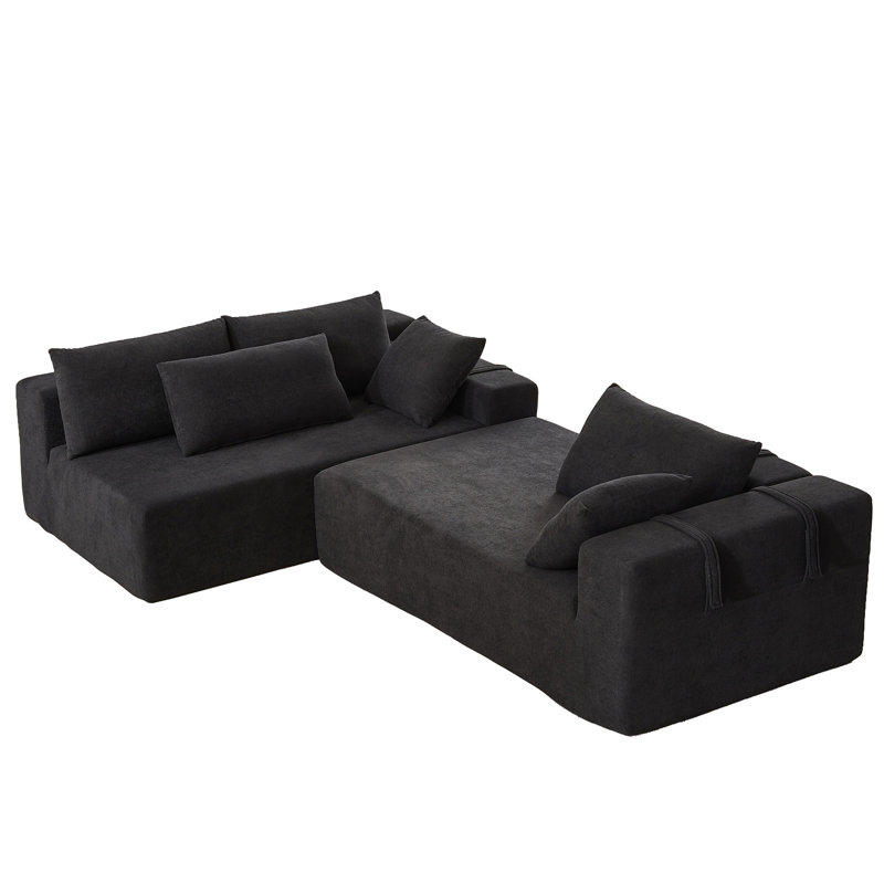 Modern Upholstered Boneless Sectional Sofa Couch Set, Modular L Shaped Sectional Living Room Sofa Set with 6 Pillows, Free Combination Sofa Couch for Living Room, Bedroom