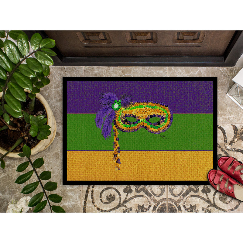 Mardi Gras Multicolor Rubber Backed Outdoor Doormat 18" x 27"