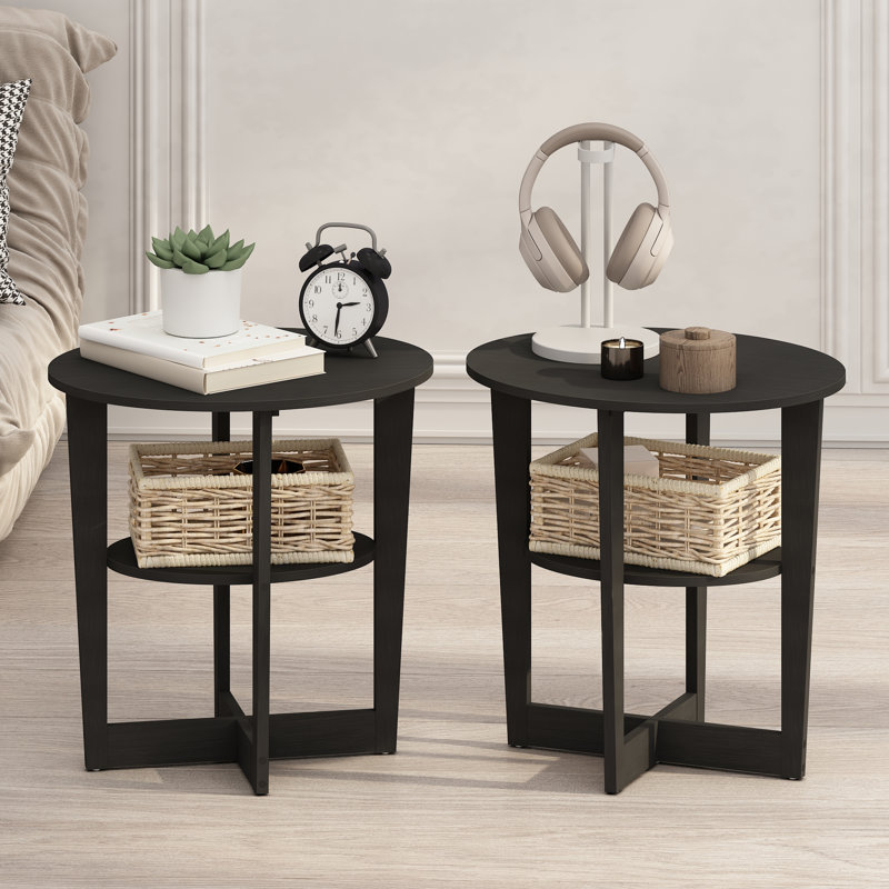 Table de bout ovale Ebern Designs JAYA, table d'appoint, noyer noir, ensemble de 2