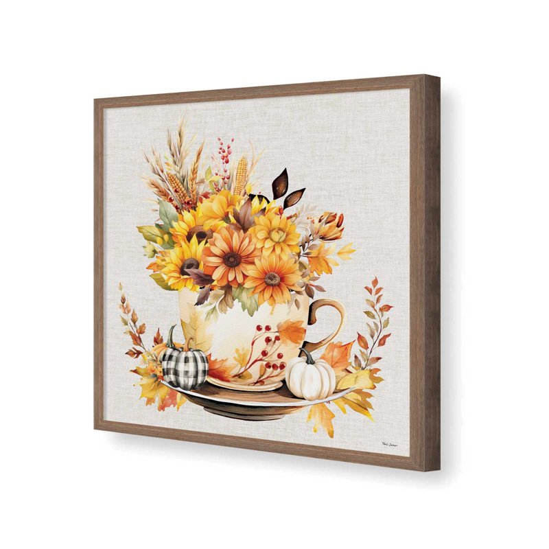 «Fall Teacup» par Nicole DeCamp, reproduction d'art, L 30 po x H 30 po, Brun, Impression encadrée