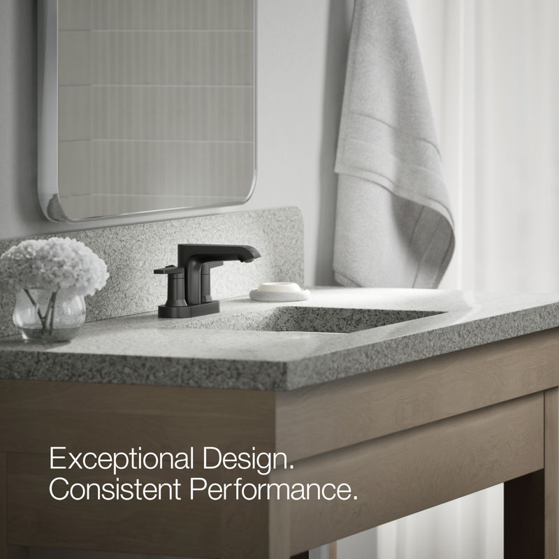 Kohler Hint Centerset 4 inch Bathroom Faucet with Pop-Up Drain Assembly, 2-Handle Bathroom Sink Faucet, 1.2 gpm, Matte Black