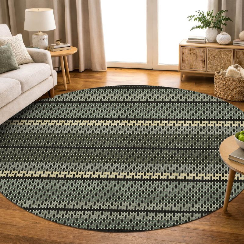 Premium Machine Washable Mayfield AMF2427 Striped Rug, Cactus, 8' Round
