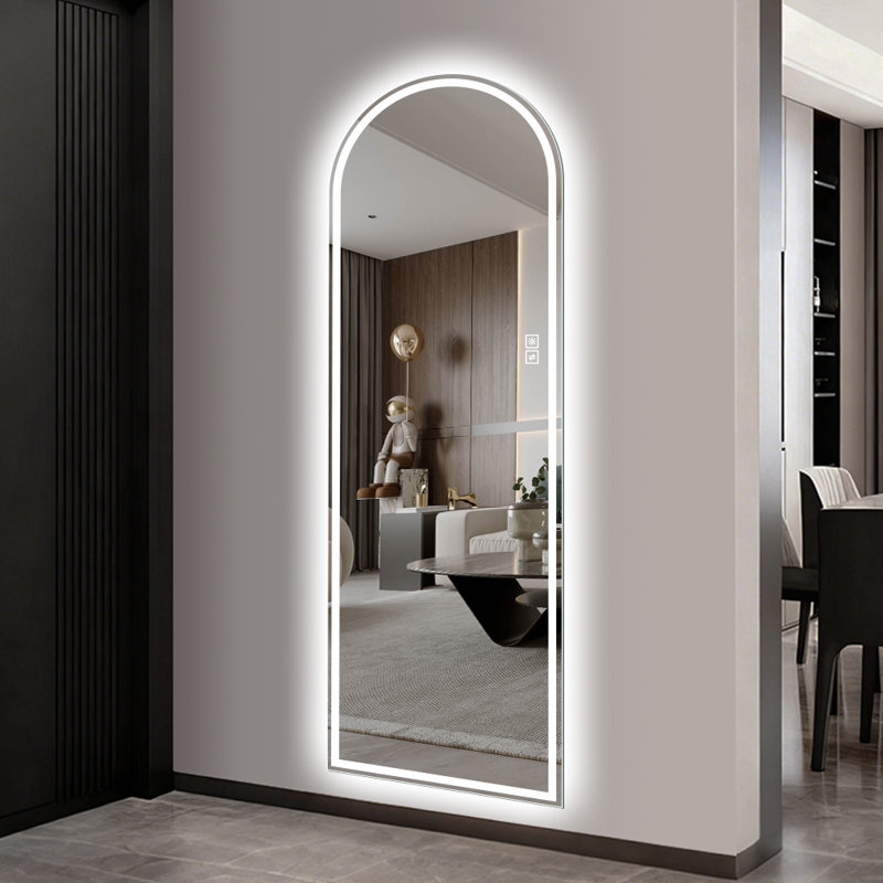 Miroir mural arqué à DEL avec deux modes d'éclairage à luminosité variable et verre incassable