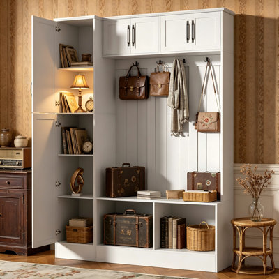 A Minimalist Yet Luxurious Entryway Storage Bench With Multiple Storage Compartments, Built-In Coat Hooks, And Adjustable Shelves, Perfectly Suited For Any Entryway Space.