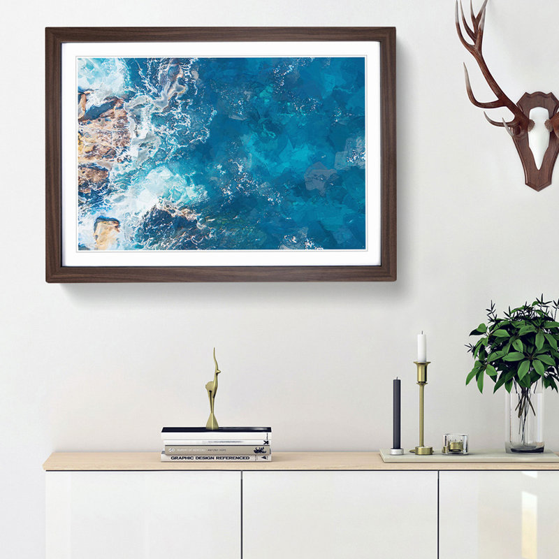 Aerial View of a Blue Ocean in Australia - Picture Frame Graphic Art Print, 27cm H x 36cm W x 2cm D, Walnut Framed