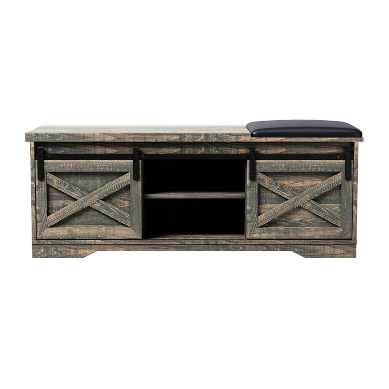 Saylah Faux Leather Upholstered Bench, Storage Bench, Entryway Bench, Old Pine