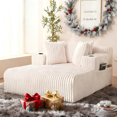 66.9" Corduroy Chaise Lounge Chair Indoor With Soft Pillows And Side Pocket,modern Deep Seat Sleeper Sofa For Living Room,bedroom,guest Room