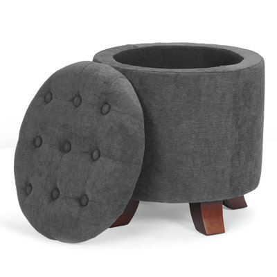Upholstered Storage Ottoman Bench Button Tufted Round Ottoman Footrest Stool for Living Room Bedroom