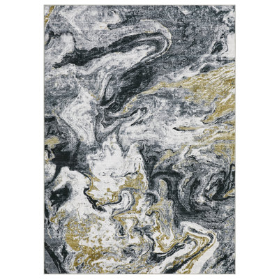 Modern Washable Area Rug – Ultra-Thin, Low Pile, Abstract, Non-Shedding, Mark Resistant, Pet & Family Friendly Carpet for Living Room, Bedroom, Dining Room – Dark Gray, 8x10ft (244x305cm)