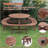 10-12-person Round Outdoor Wooden Picnic Table for Patio, Backyard, Garden, DIY with 1 Built-in Ring Stool, 500-lb Weight Capacity - Walnut Brown