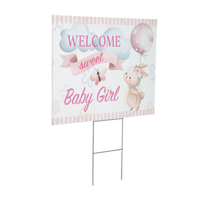 Panneau «Welcome Sweet Baby Girl» Bunny Coroplast