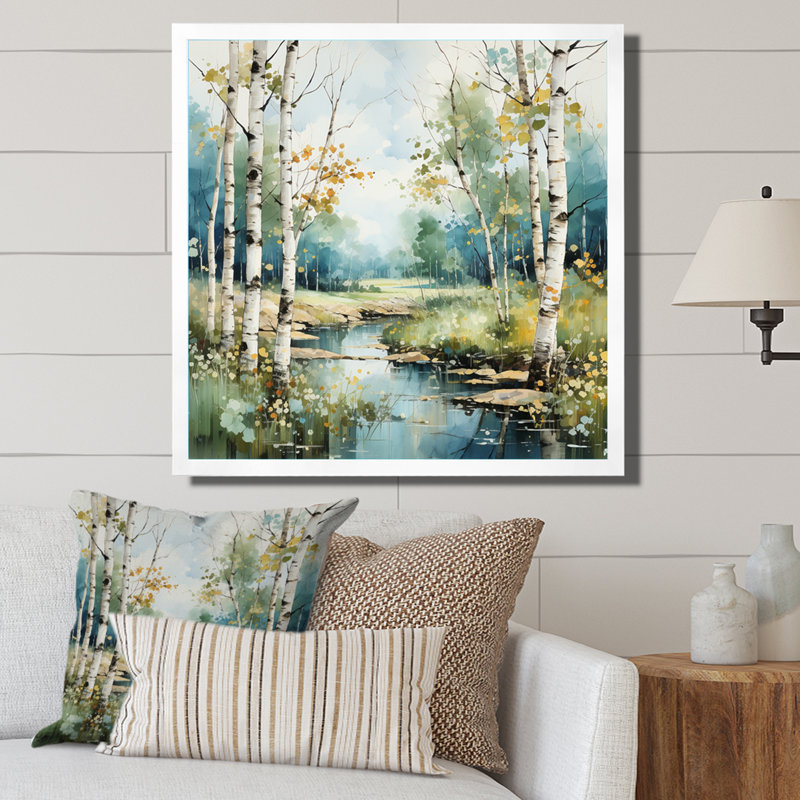 «Birch Woods Whispering Winds X», art mural encadré de bouleau, H 24 po x l 24 po x P 1 po, Cadre simple blanc