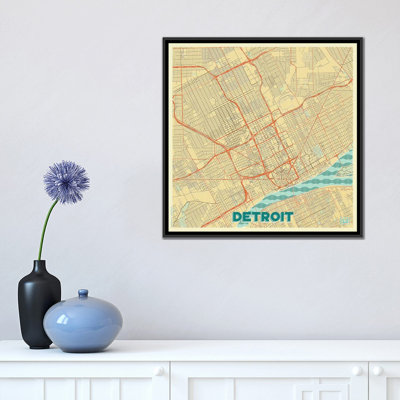 « détroit retro urban blueprint map », reproduction d’impression sur toile