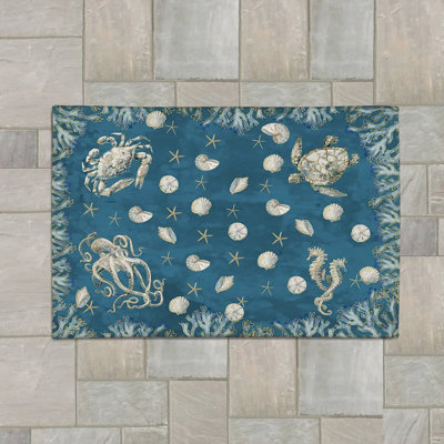 Tapis intérieur / extérieur rectangulaire avec revêtement antidérapant Shells & Friends