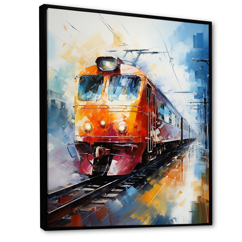 Abstrait train vibrant mouvement I - impressions sur toile modernes, H 32 po x l 16 po x P 1 po, Cadre flottant noir