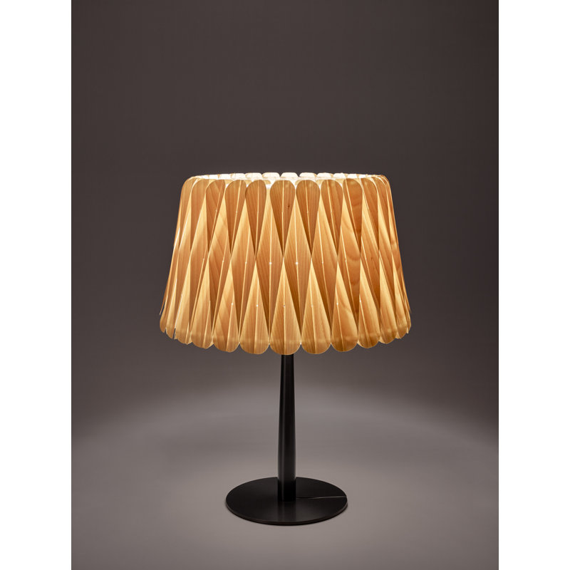 Lola Table Lamp, Natural Beech, Matte Black, 20.9" H x 15.4" W x 15.4" D