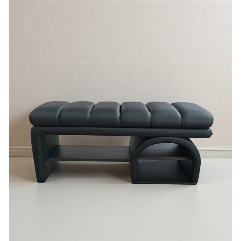 Banc de rangement rembourré pour chaussures en bois massif moderne et contemporain, Noir, 16.93" H x 39.37" W x 16.93" D
