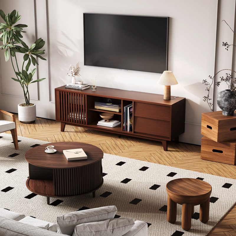 Mid Century Modern Tv Stand For 75+ Inch Tv,entertainment Center With 2 Drawers