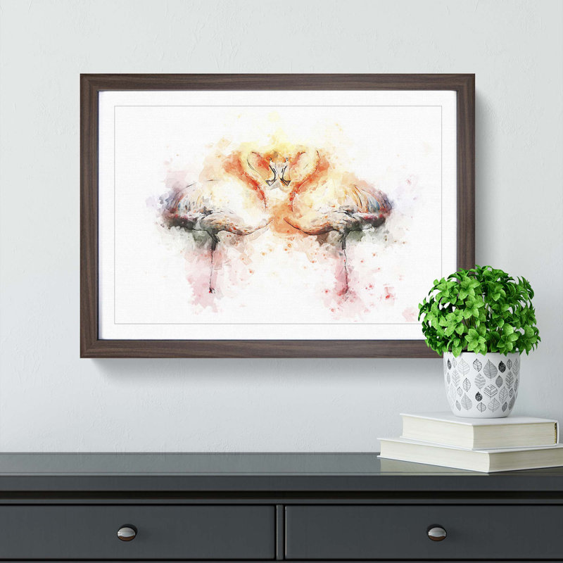 Pink Flamingo in Abstract - Framed Print, 40cm H x 60cm W x 2cm D, Walnut