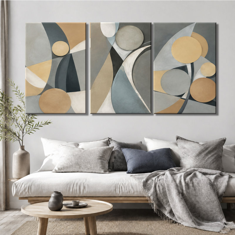 3 panneaux muraux formes géométriques neutres, impression sur toile tendue, 28 * 40 pouces * 3