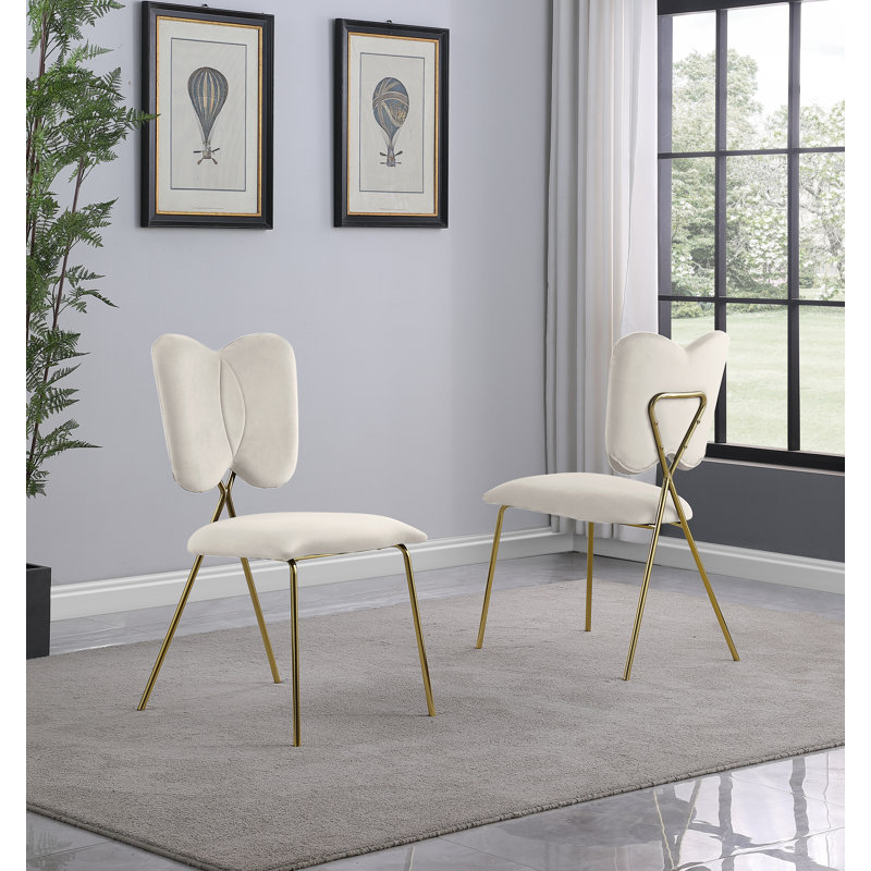 Chaises d'appoint en velours à oreilles, Or, Crème