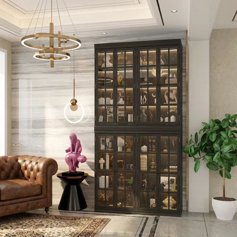 94.9"H x 47.2"W 8-Tier Display Cabinet with 8 Glass Doors, Black