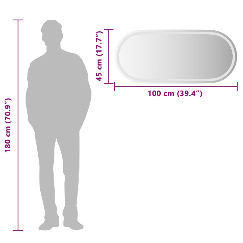 Mirror, 100cm H x 45cm W