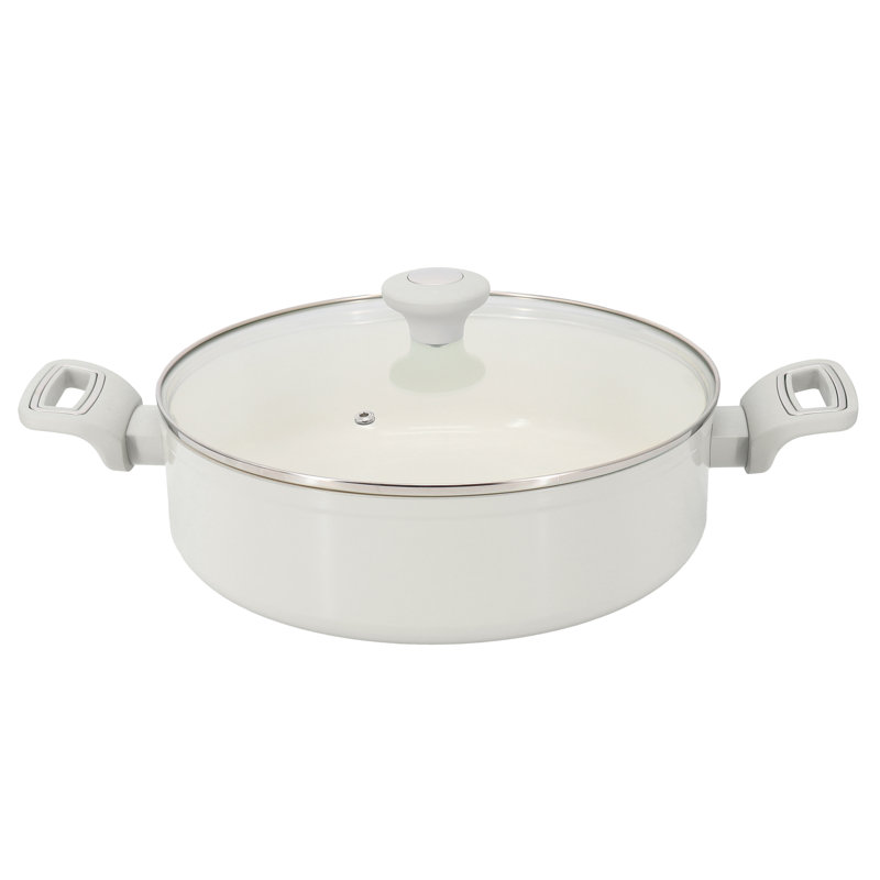 Casserole en céramique antiadhésive de 5 pte avec couvercle en sarcelle Martha Stewart Everyday Rexford, Blanc
