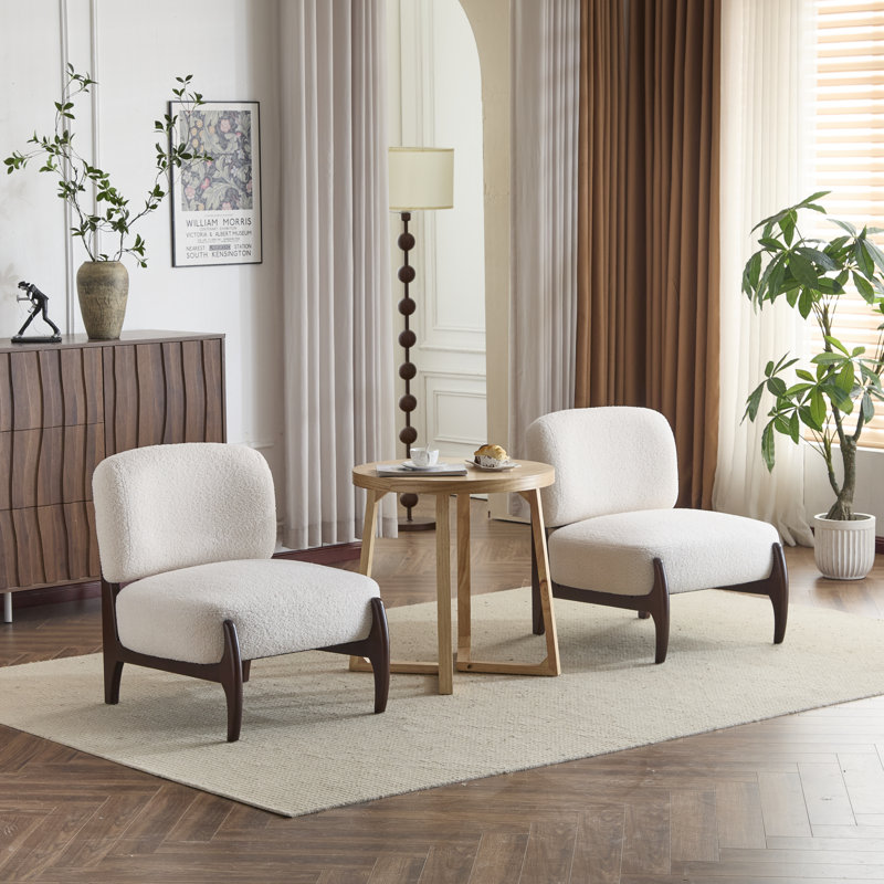 Chaises d'appoint modernes avec cadre en bois massif 25,5 po Yadiel, Beige Boucle