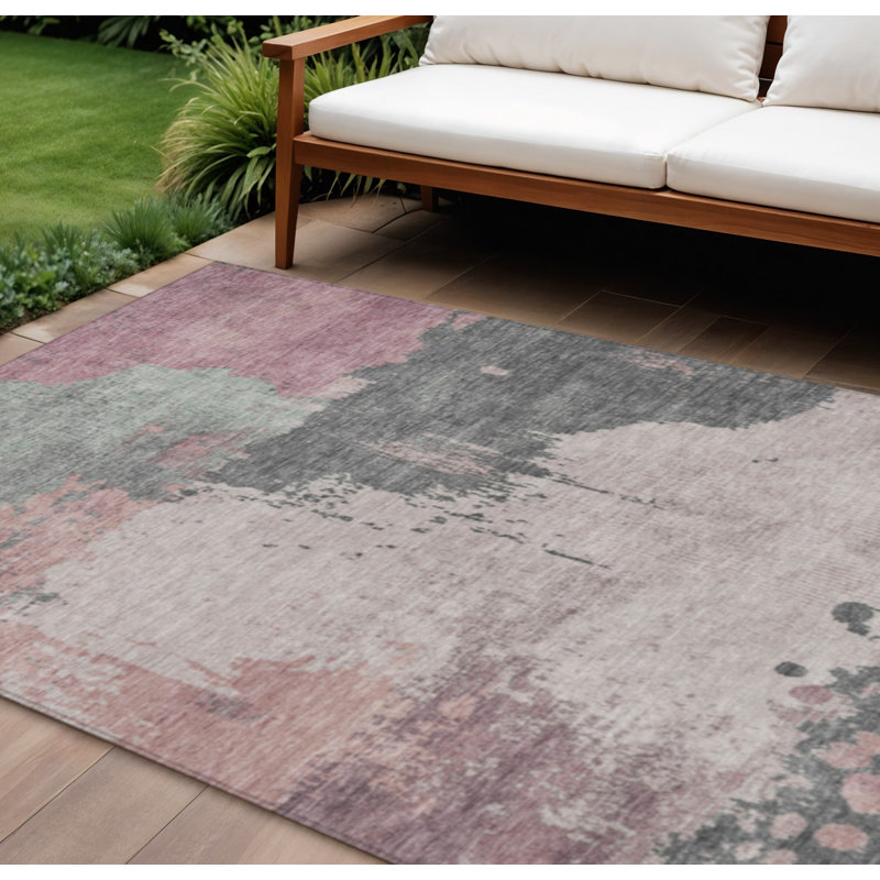 Tapis intérieur lavable abstrait 10 pi x 14 pi sauge et gris anthracite