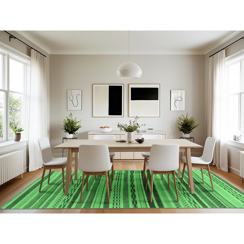 Tapis lavables à la machine à motif abstrait vert émeraude 2272, Rectangle 7 pi x 10 pi