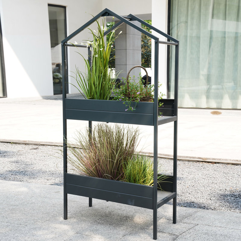 Support à jardin extérieur en acier avec grand rangement, Noir, noir, noir, noir