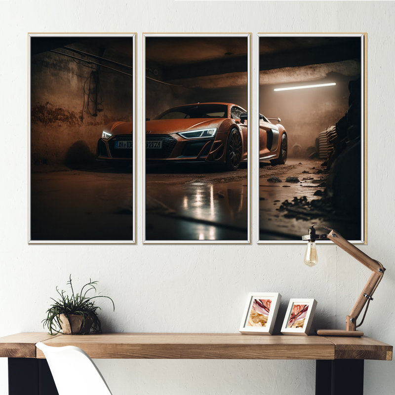 «R 8 Exotic Car», ensemble de 3 reproductions sur toile, Encadré naturel, H 32 po x l 48 po x P 1 po