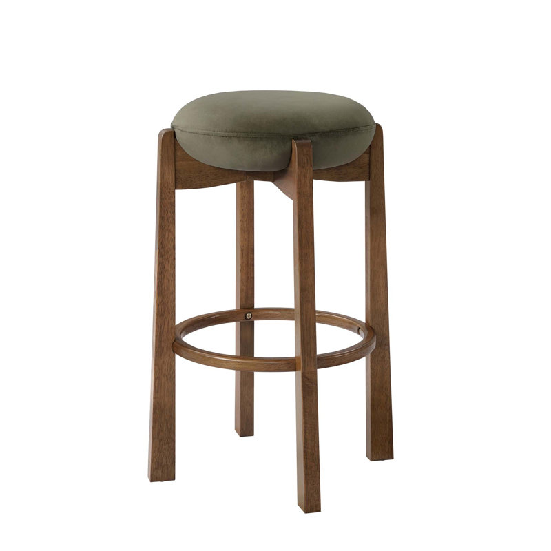 Contemporary Backless Bar Stool Set with Solid Rubber Wood Frame