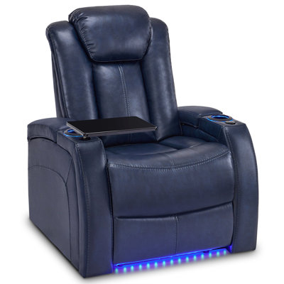 Power Recliner Chair with Adjustable Headrest, Home Theater Seating with Swivel Tray Table and LED Light