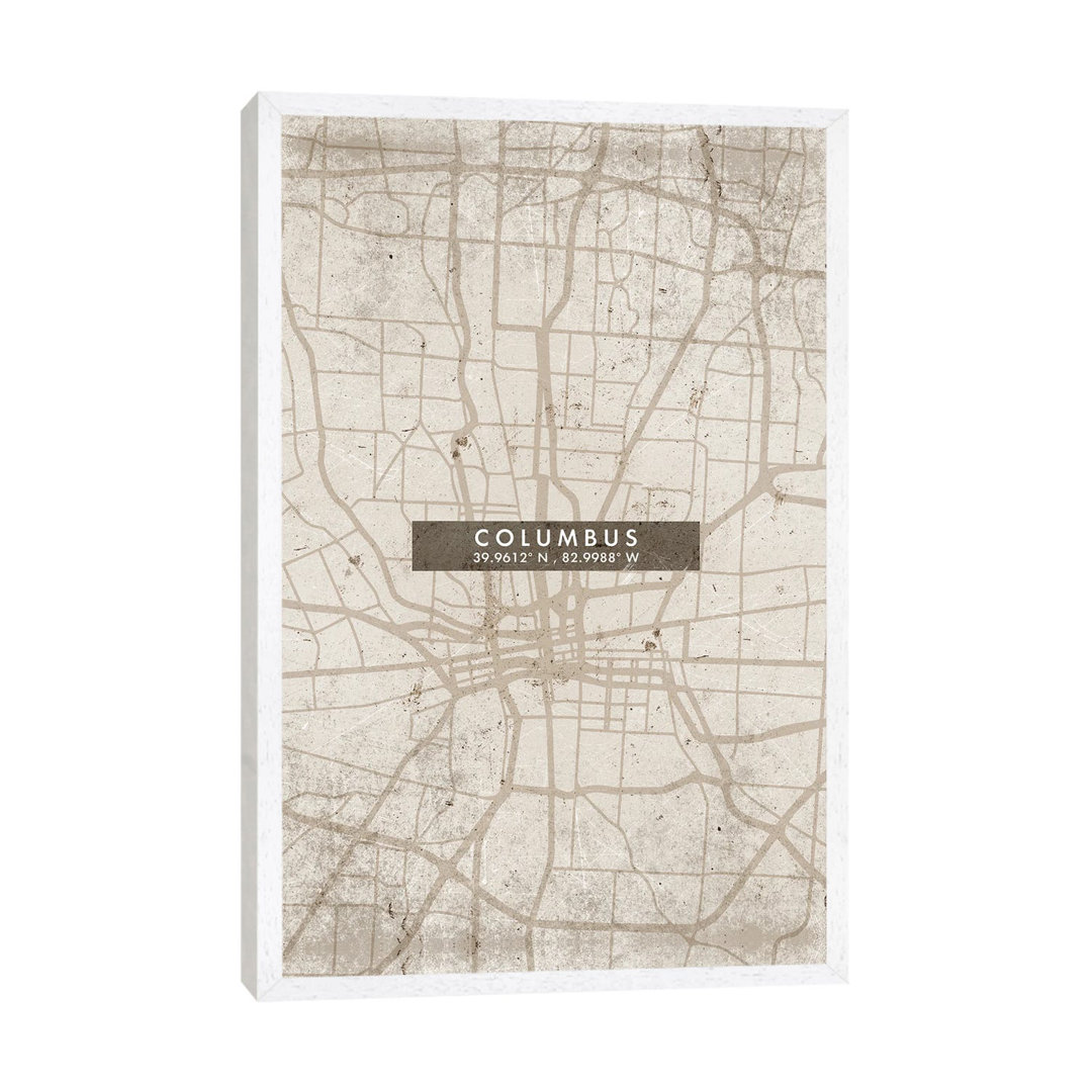 Columbus Stadtplan Abstrakter Stil von WallDecorAddict - Galerie-umwickelte Leinwand Giclée auf Leinwand