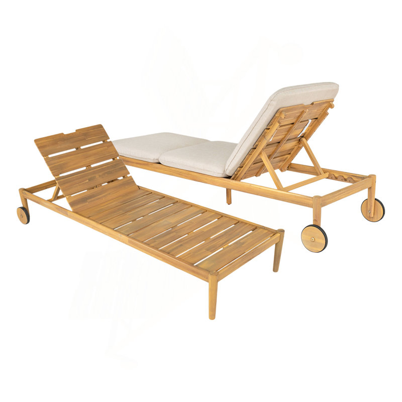 Chaise longue d'extérieur avec roulettes Riviera, structure en bois d'acacia (ensemble de 2)