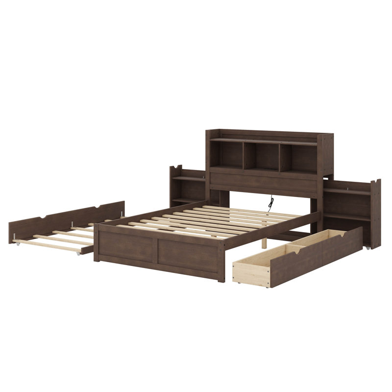 Lit plateforme double avec tablettes coulissantes, Espresso