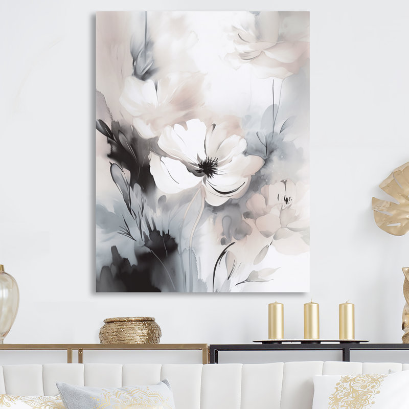Délicates fleurs grises V - décoration murale florale en métal, H 32 po x l 24 po x P 1 po