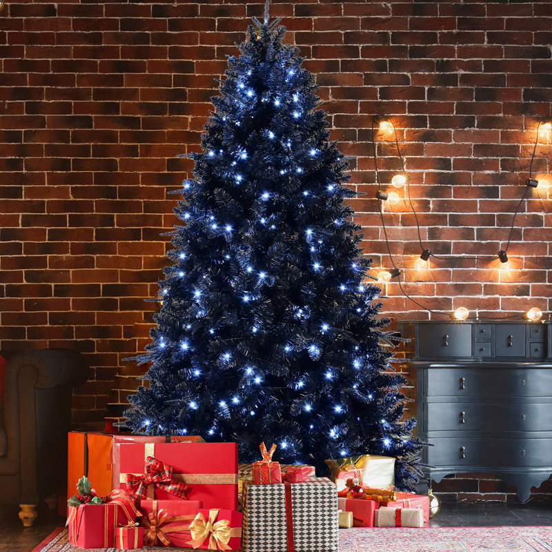 Arbre de Noël 6 pi avec 350 lumières DEL, arbre artificiel 1460 pointes PE + PVC pour décoration d'Halloween et des Fêtes, structure à charnières avec support en métal stable