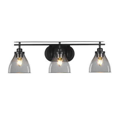 Odyssey 3 Light Bath Bar Shown In Matte Black Finish With 6.25" Glass
