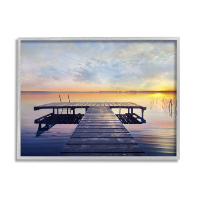 «Tranquil Lake Dock Sunset Nautical Summer Sanctuary», estampe numérique encadrée par Mike Calascibetta