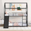 Lit superposé simple au-dessus d'un lit simple en métal noir profond, de style maisonnette avec glissoire pour chambre d'enfant
