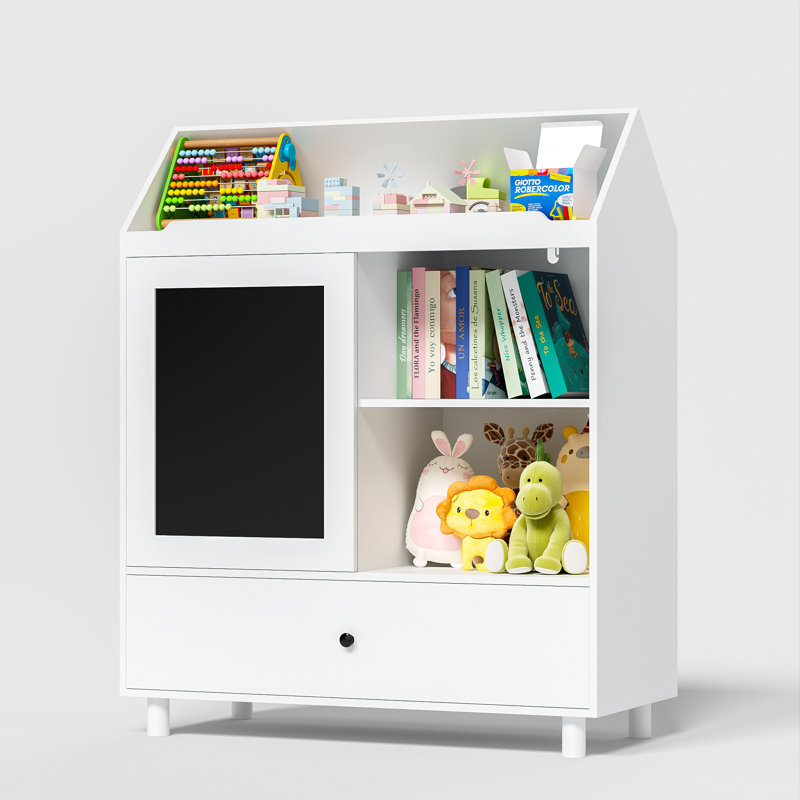 L 31,5 po x H 38,5 po, armoire de rangement pour enfants avec tableau, porte de grange et tiroir