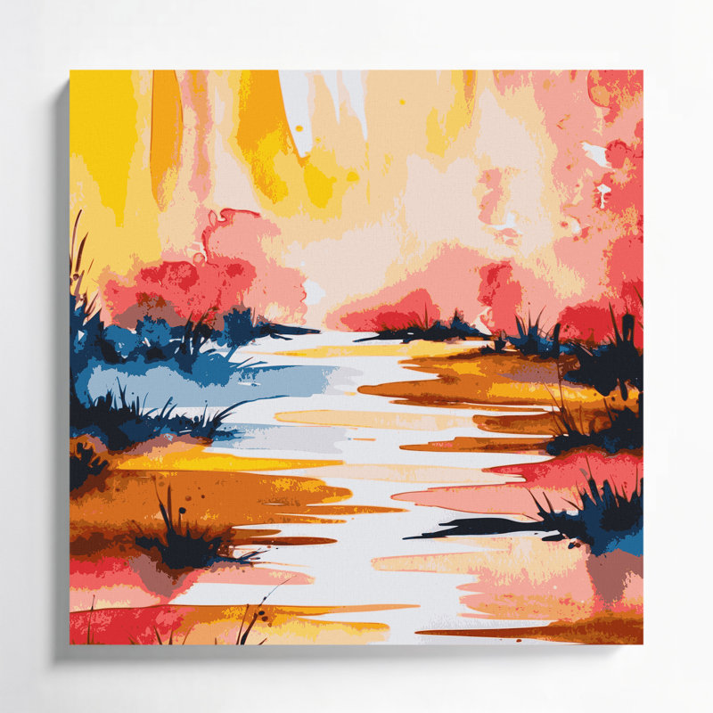 Aquarelle, paysage, toile beige, 12" H x 12" W