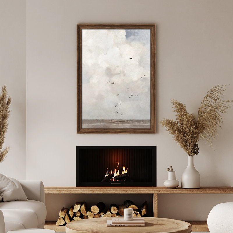 Art mural vintage rétro encadré pour chambre à coucher - 26 po x 36 po brun avec mat blanc
