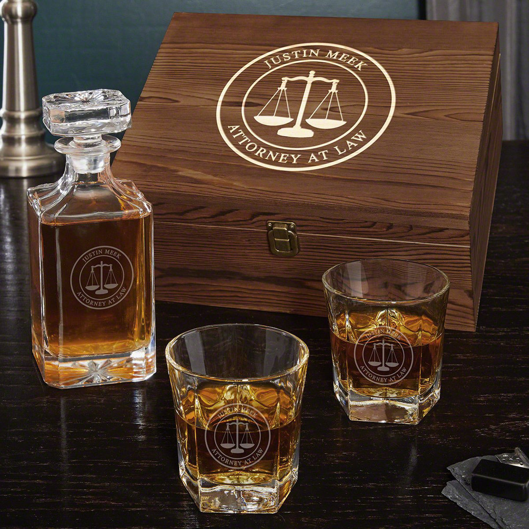 Mcloughlin Scales of Justice Personalized Whiskey Decanter & Glass Box Set Darby Home Co 