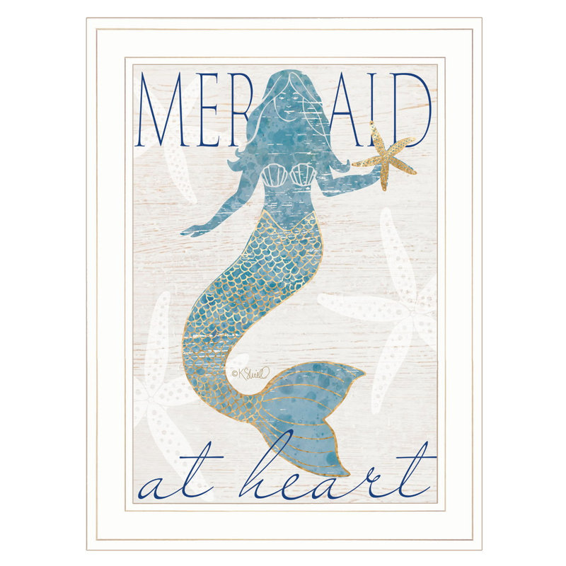 «Mermaid at Heart» par Kate Sherrill, reproduction encadrée prête à être accrochée, H 19 po x l 1 po x P 15 po, Blanc