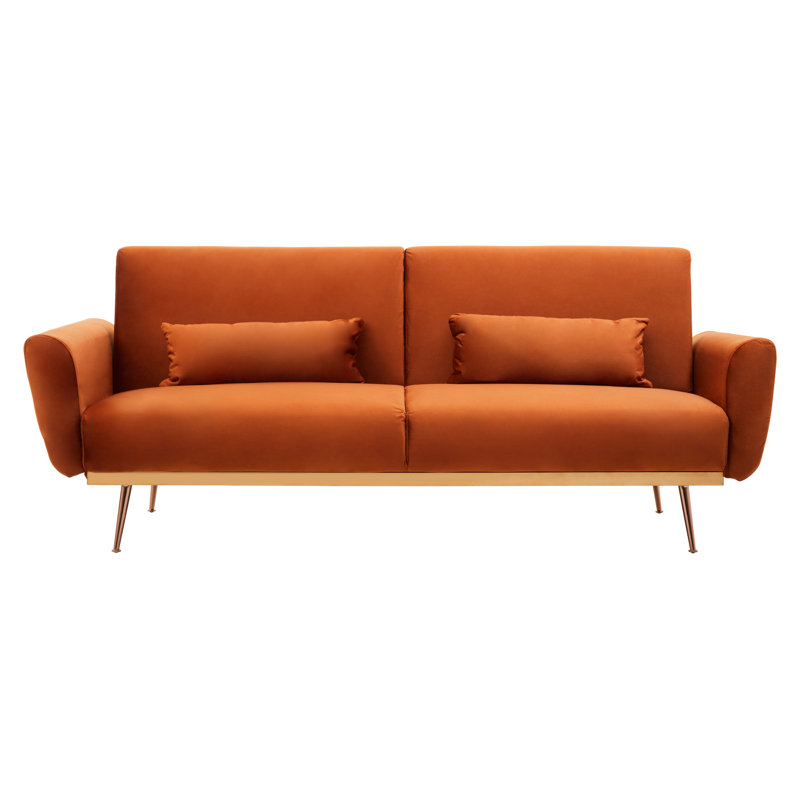Doe 3 Seater Velvet Sofa Bed, Orange